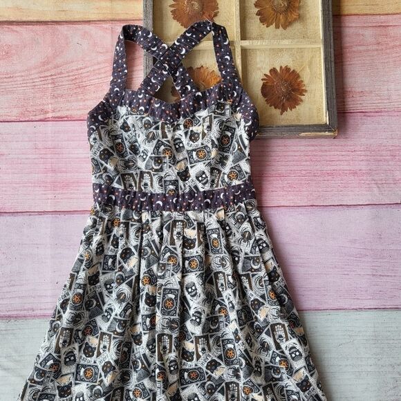 Academia Magick Tarot Print Mystical Sweetheart Button Back Fit & Flare Dress - Picture 2 of 9